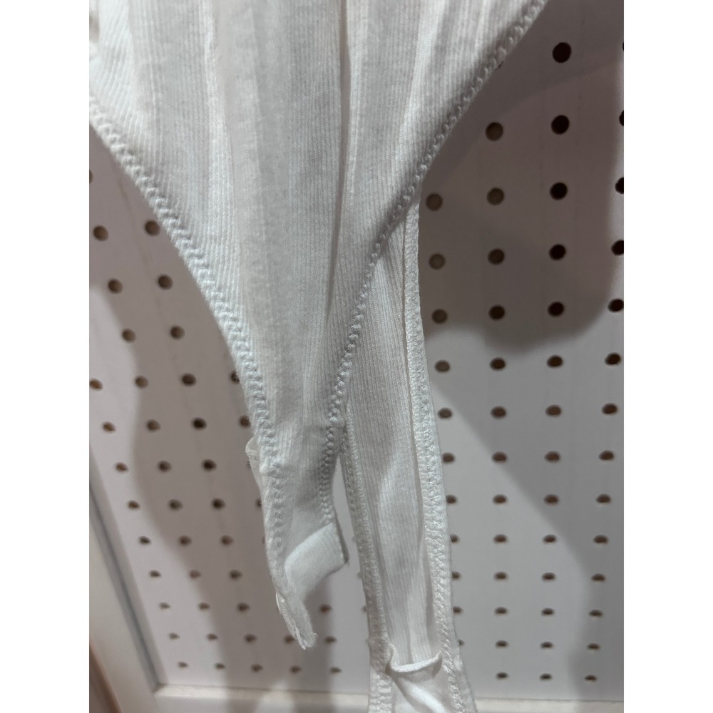 Free People White Ribbed Knit Short Sleeve Bodysuit Snap Closure‎ Cutout Sides - Picture 3 of 8